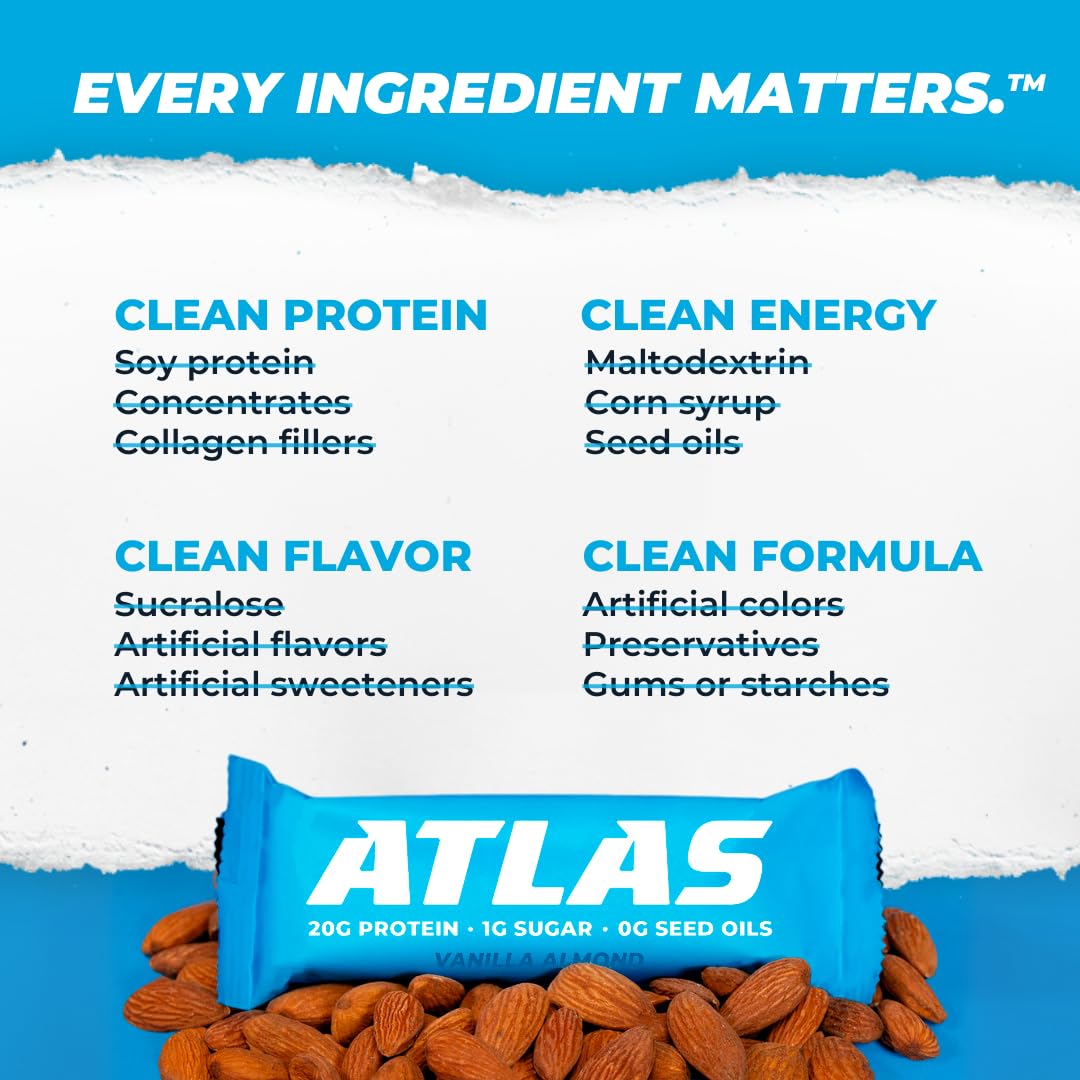 Atlas Real Food Protein Bar no seed oils icon — clean ingredient profile