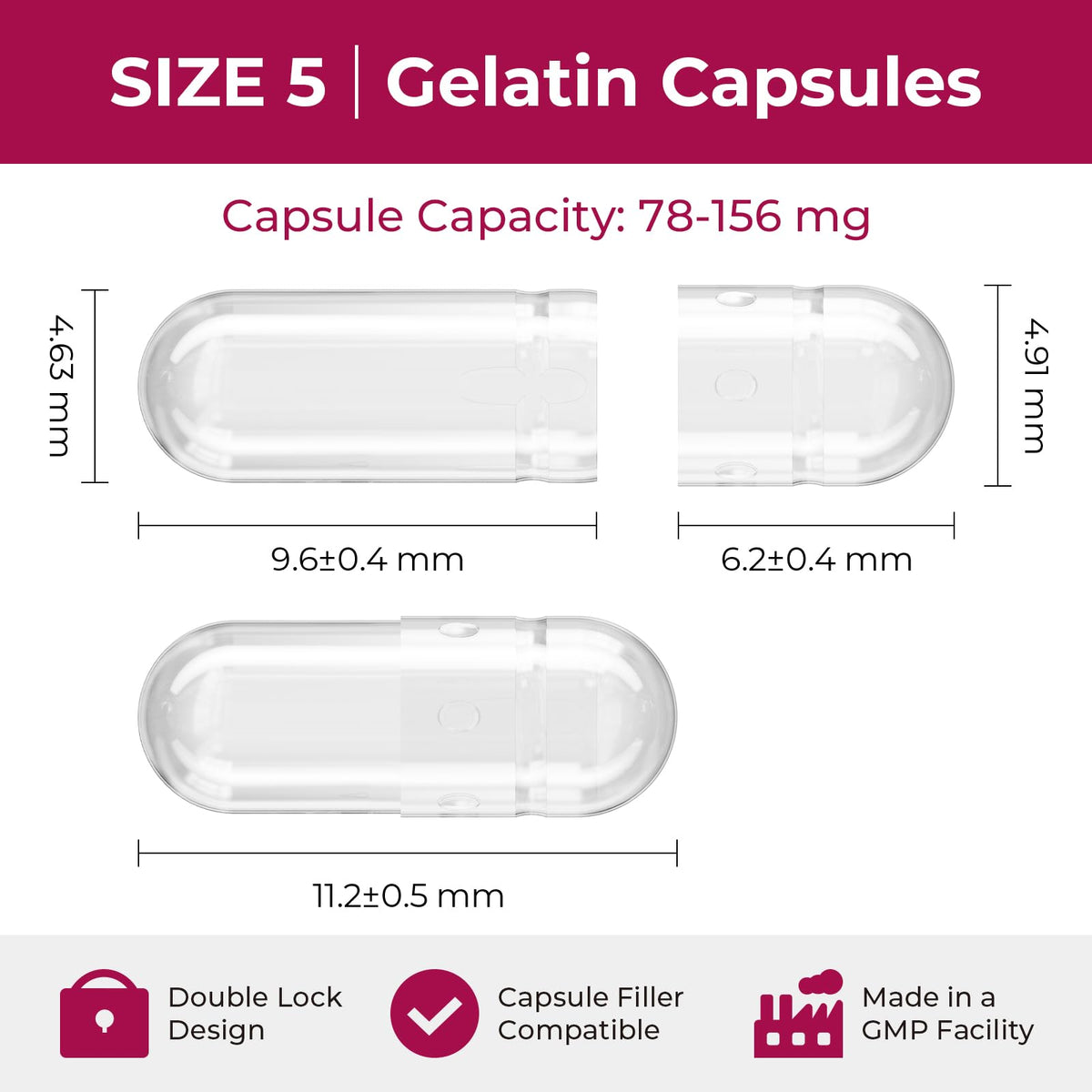 ATLEMISME empty gelatin capsules size 5, smooth shells ideal for precise filling.