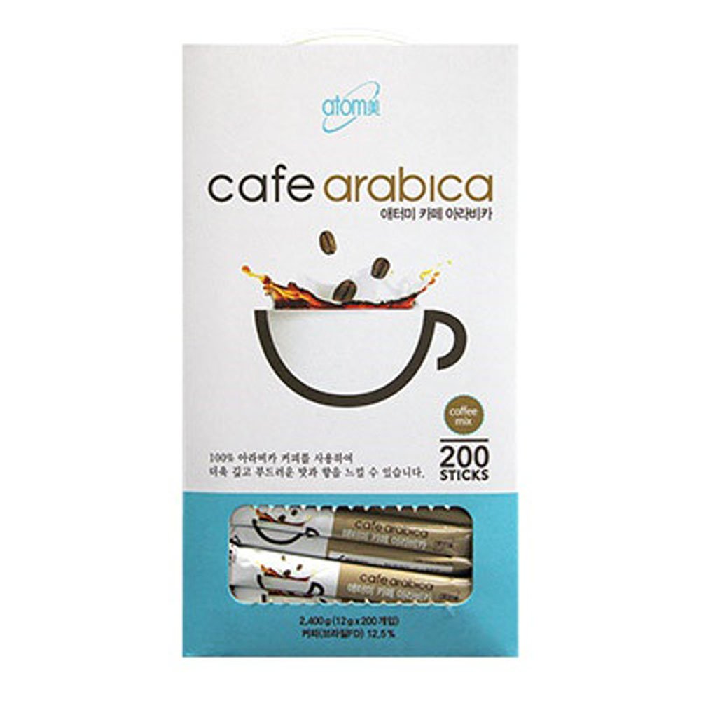 Front view of Atomy Arabica coffee sticks box highlighting value pack.