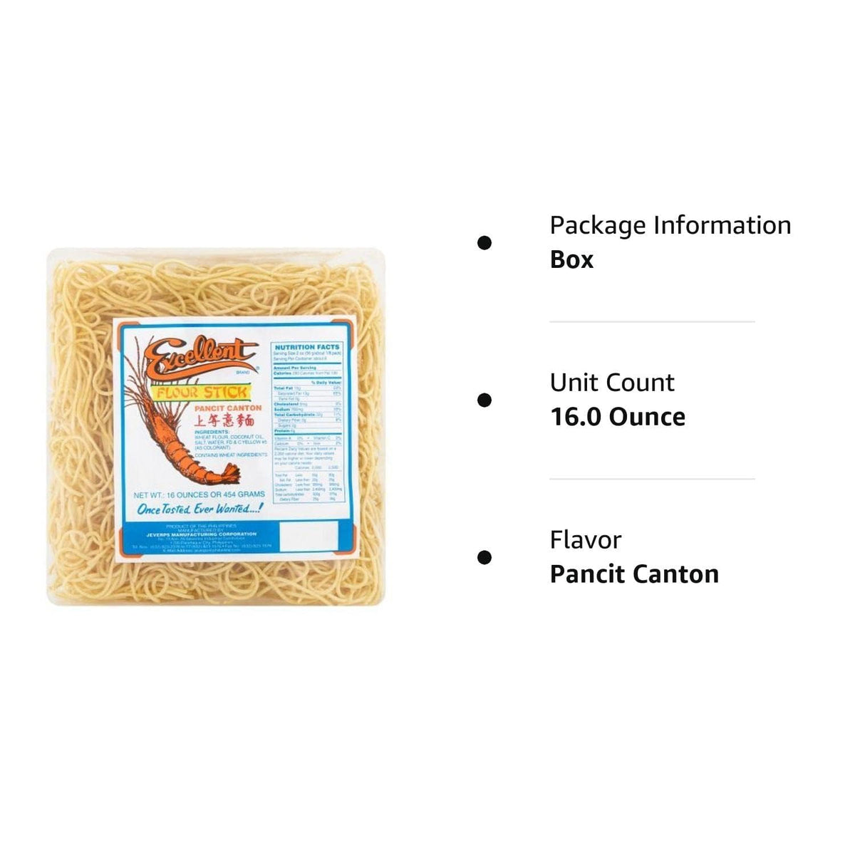 ATOTOP Excellent Pancit Canton noodles 16 oz weight, convenient pack size.