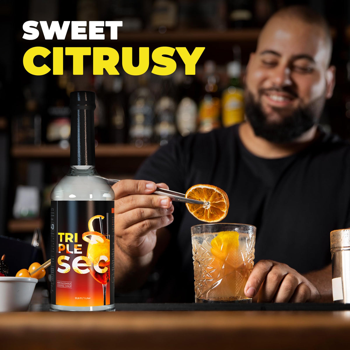 ATREVO orange syrup beside sparkling water suggests easy mixability for spritzers.