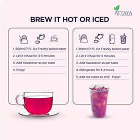 Attaya hibiscus loose flowers hot brew in a cup with aroma.
