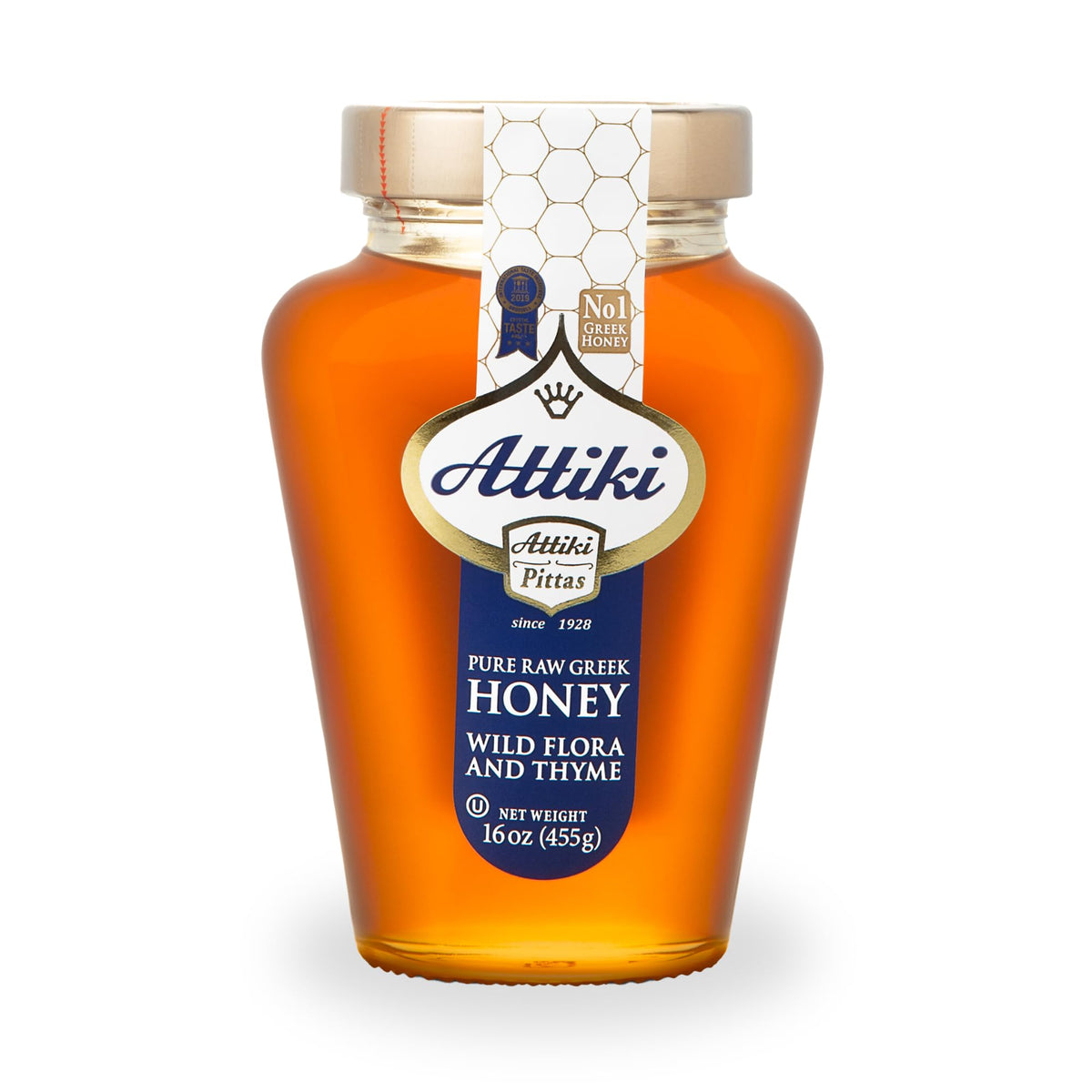 Attiki pure Greek honey with wild flora and thyme in a jar, great for baking.