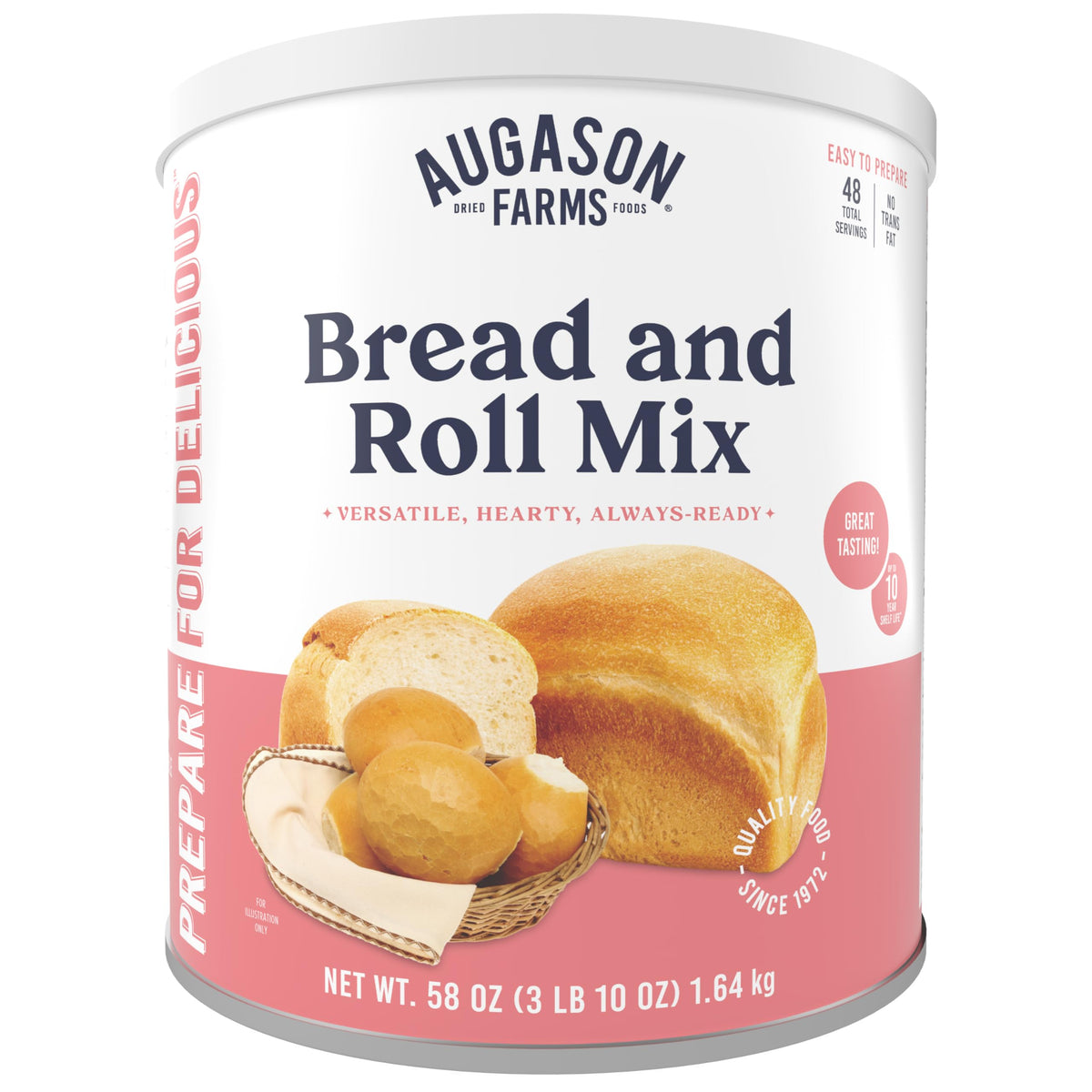 Augason Farms bread mix can contents shown for long-term emergency storage.
