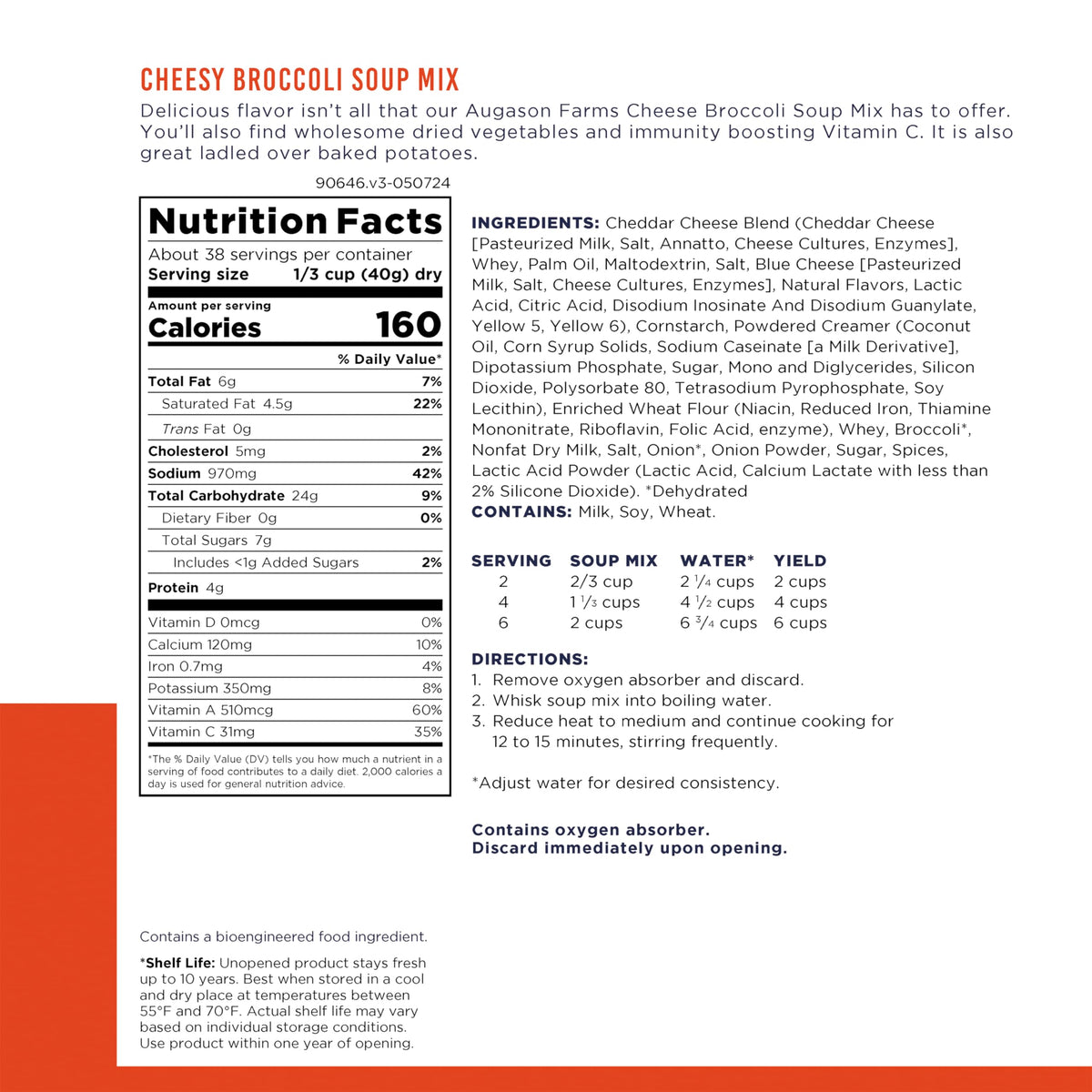 Augason Farms Cheesy Broccoli Soup Mix bowl serving reveals creamy, ready-to-serve texture