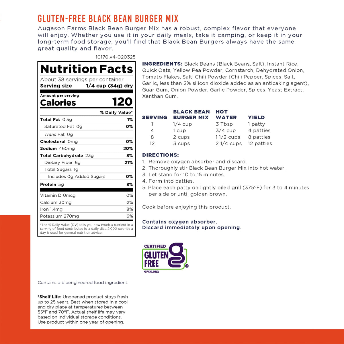 Just-add-water cooking instructions for Augason Farms burger mix
