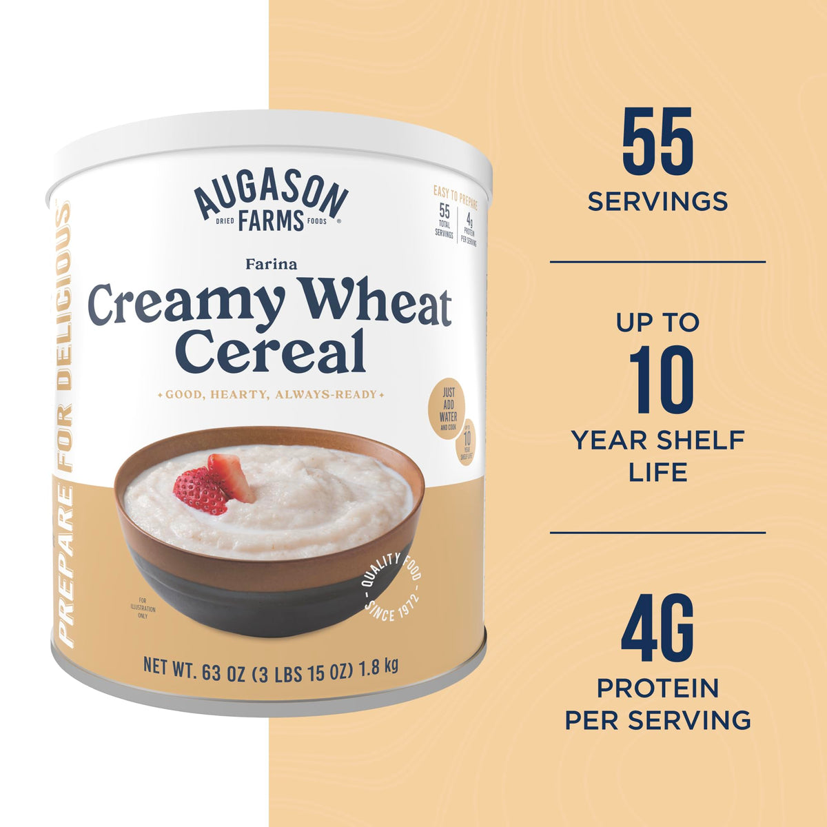 Augason Farms Creamy Wheat Cereal cooking on stove to hot porridge.