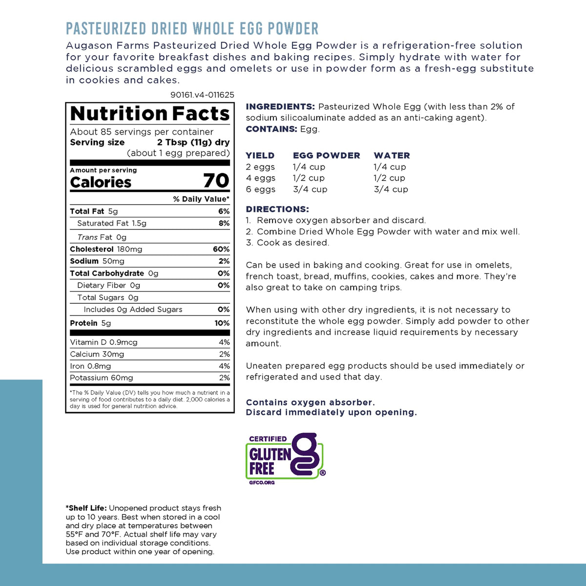 Augason Farms egg powder ideal for baking cookies and muffins with real-egg texture.