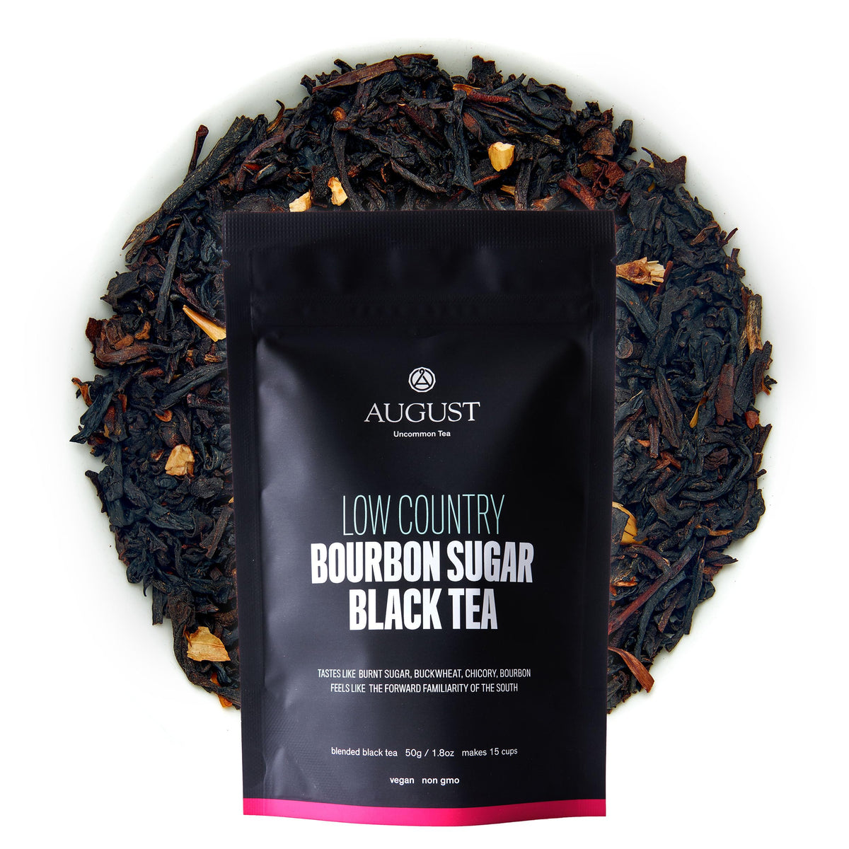 August Uncommon Low Country Bourbon Sugar Tea loose leaf ready for a smoky morning brew