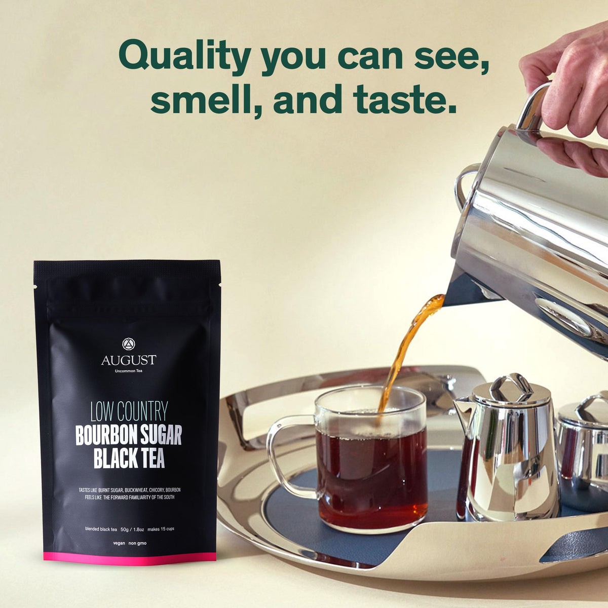 August Uncommon Low Country Bourbon Sugar Tea with milk for creamy finish