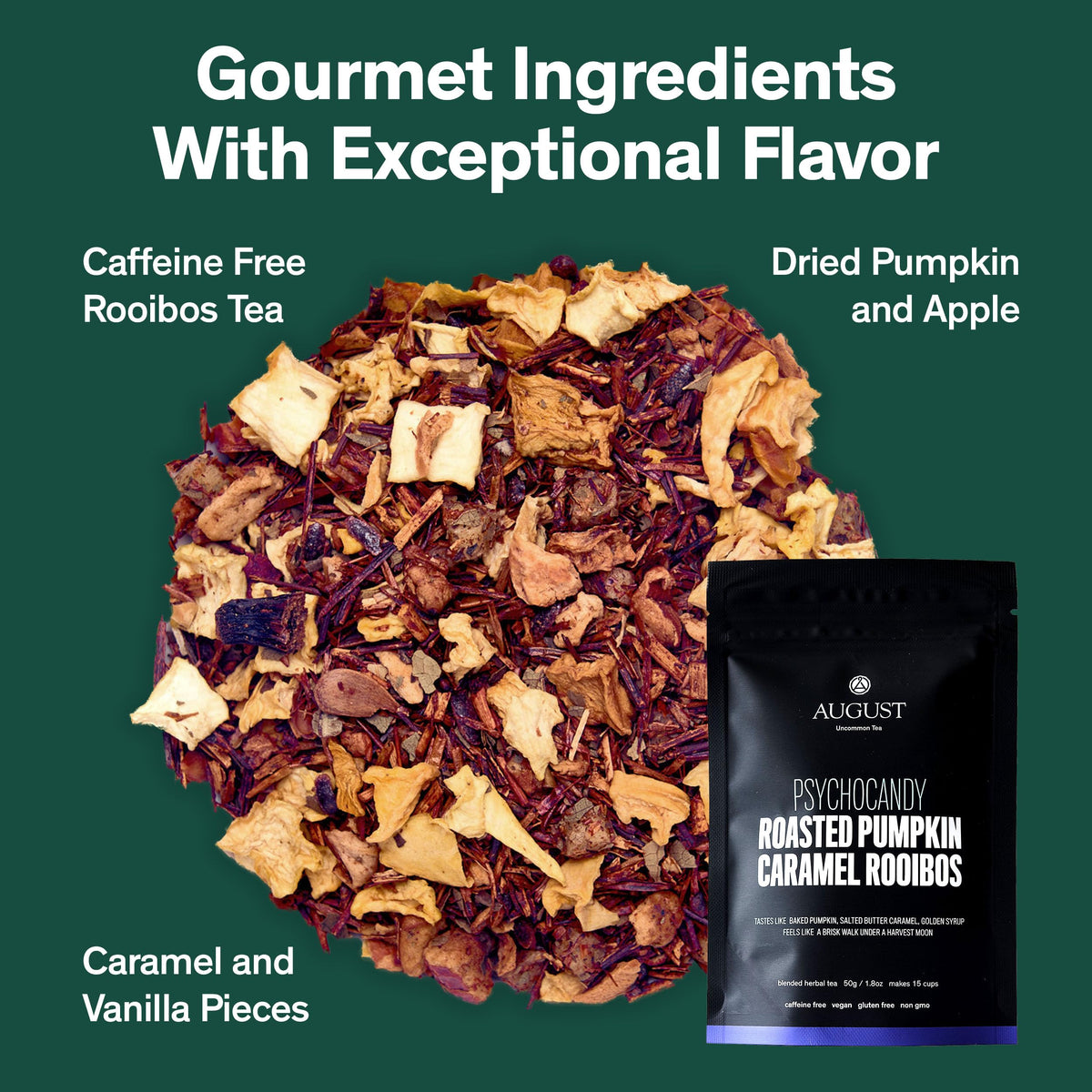 August Uncommon Psychocandy roasted pumpkin caramel loose-leaf blends ready to steep for cozy evenings