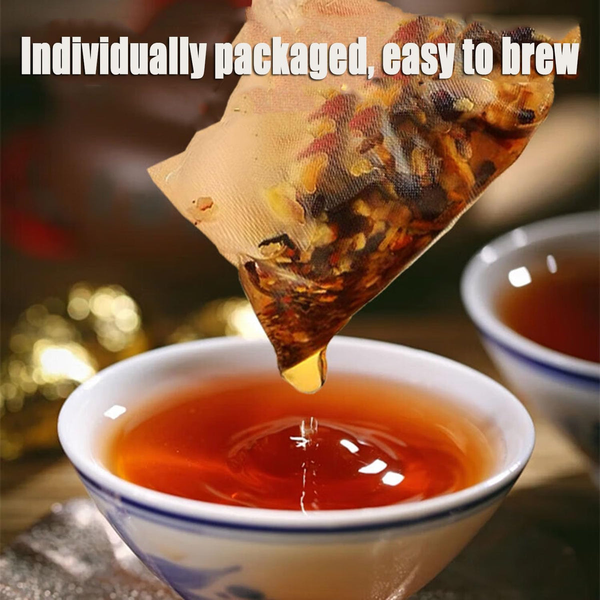 Cup of Aultink Ginseng Eight Treasure Tea during a cozy brew