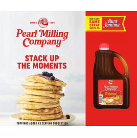 Aunt Jemima Original Pancake Syrup pouring, smooth drizzle for waffles