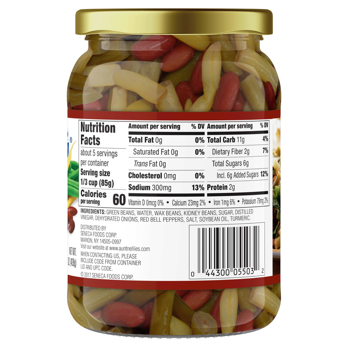 Aunt Nellie's 3 Bean Salad colorful mix with onions and red peppers.
