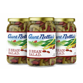 Aunt Nellie's 3 Bean Salad three-bean mix ready as a quick side.