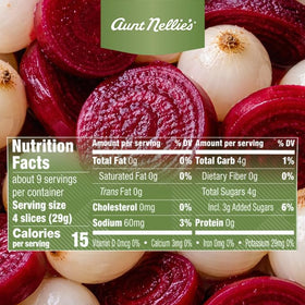 Sliced beets from Aunt Nellies Beets & Onion add earthy sweetness to plates.