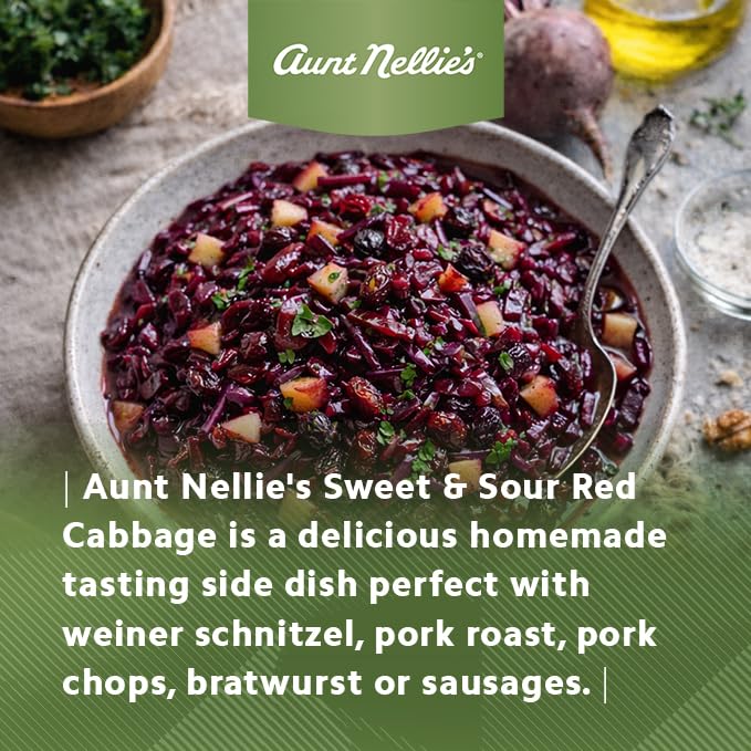 Aunt Nellie's Sweet & Sour Red Cabbage ingredients show simple, clean components for easy meals