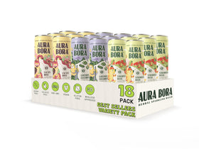 Aura Bora Lavender Cucumber can on a glass, refreshing herbal hydration with zero calories.