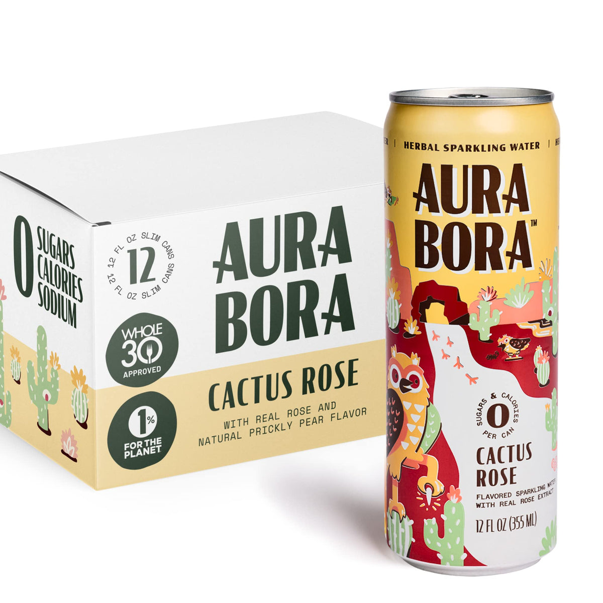 Aura Bora Cactus Rose can, vibrant and refreshing, offers zero calories for a light, guilt-free sip.