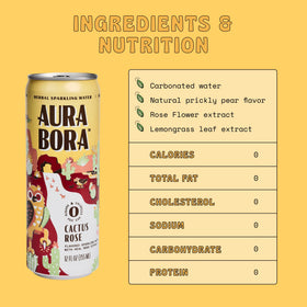 Aura Bora Cactus Rose prickly-pear flavor closeup highlights natural ingredients and floral aroma.