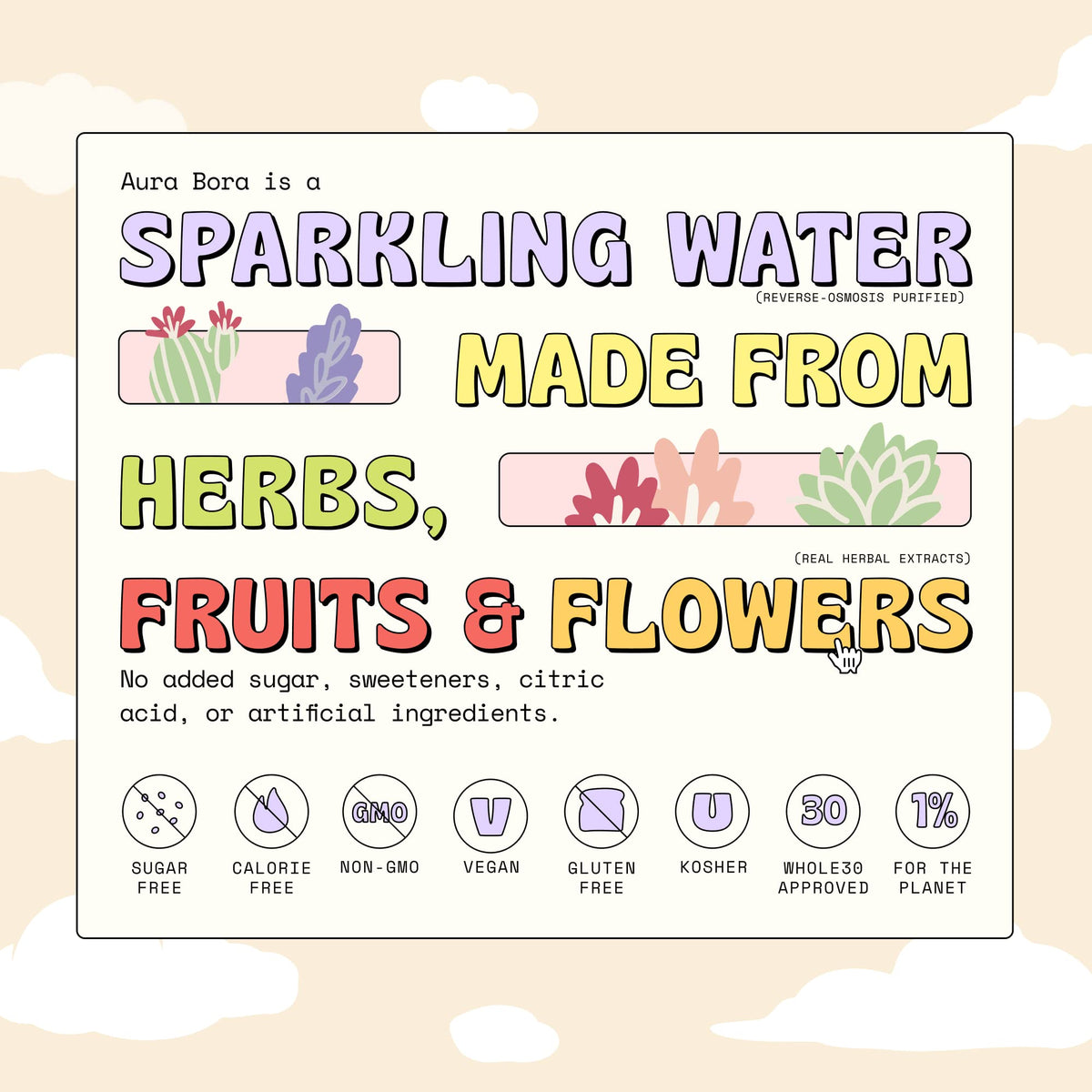 Aura Bora Grapefruit Elderflower bubbles close-up—natural flavors without citric acid for clean taste.