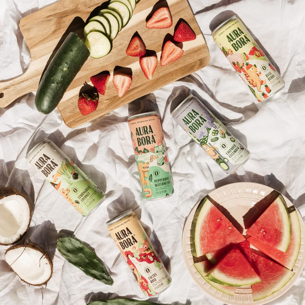 Aura Bora Ginger Meyer Lemon chilled can in ice ready for a refreshing sip