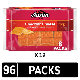 Austin Cheddar Cheese Flavored Sandwich Crackers with creamy filling, perfect for a quick lunch break.