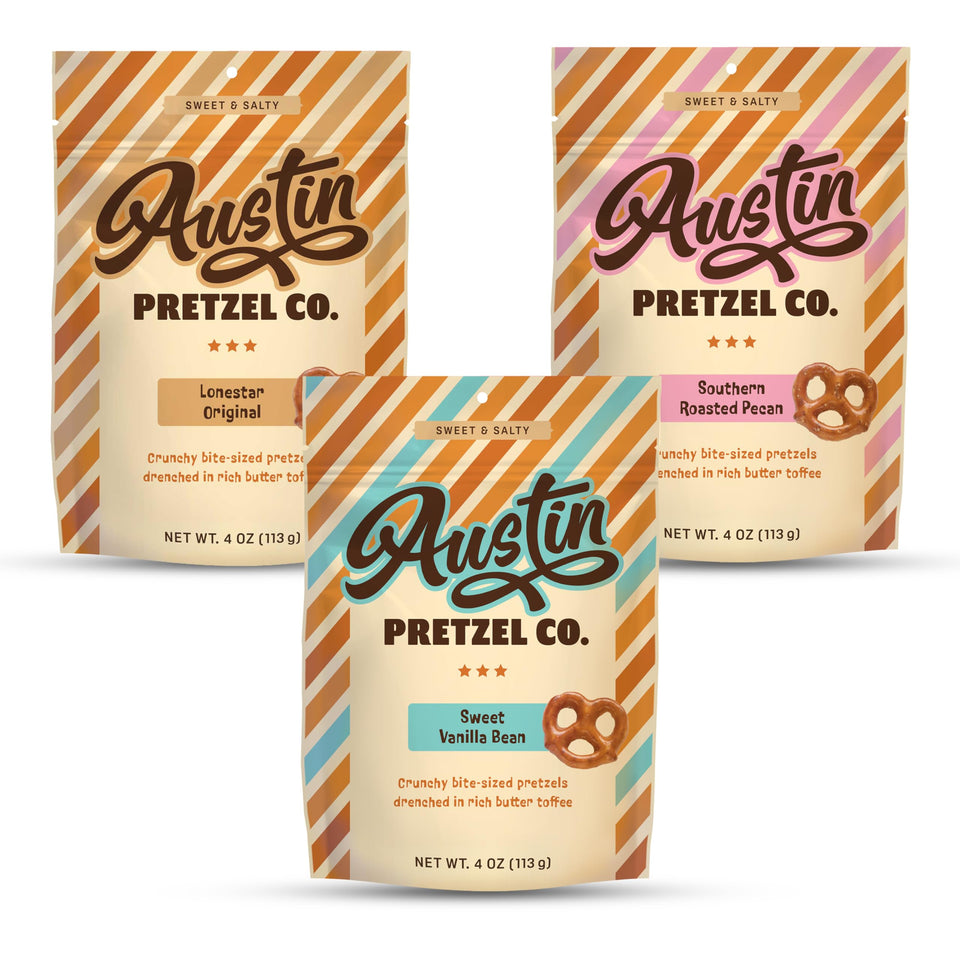 Austin Pretzel Co Lonestar Original bites with buttery toffee coating for a savory-sweet snack