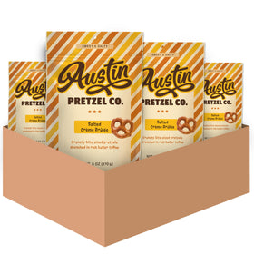 Austin Pretzel Co Salted Creme Brulee pretzels in a four-pack for easy snacking