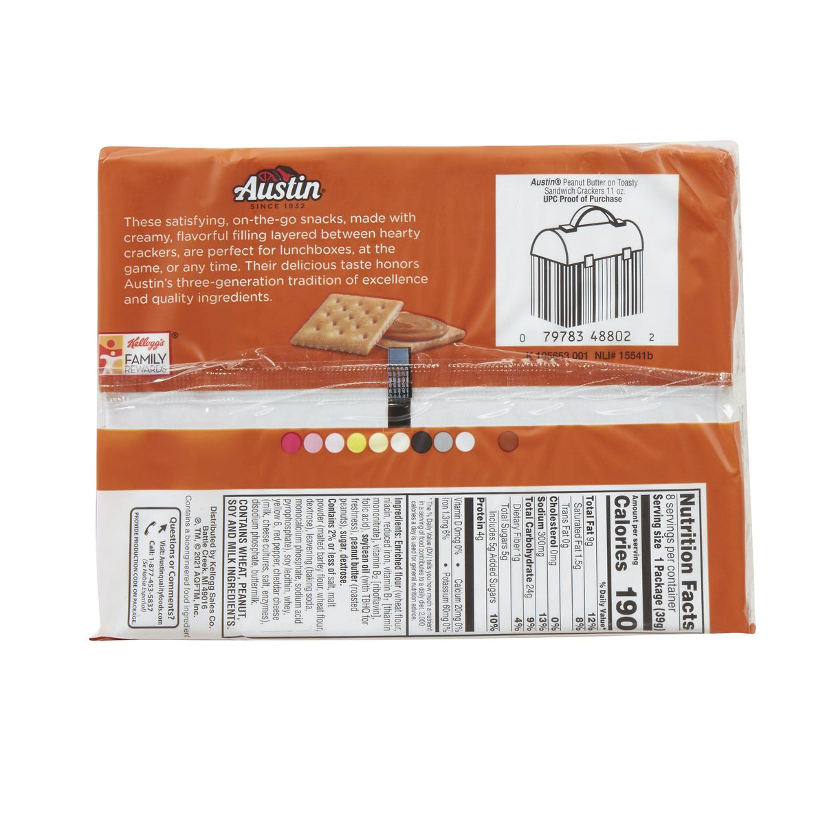 Kid-friendly Austin Sandwich Crackers snack in a handy pack.