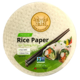 Authentic Asian Pantry Four Elephants rice paper pack, perfect for fresh spring rolls.