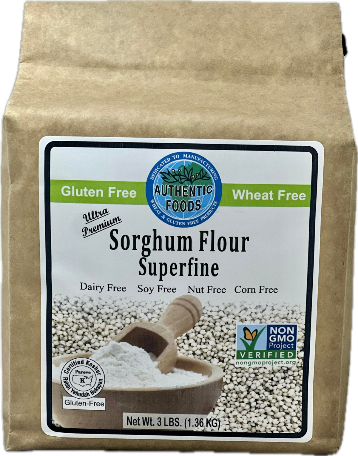 Authentic Foods Sorghum Flour Superfine bag, ideal for gluten-free baking and breads