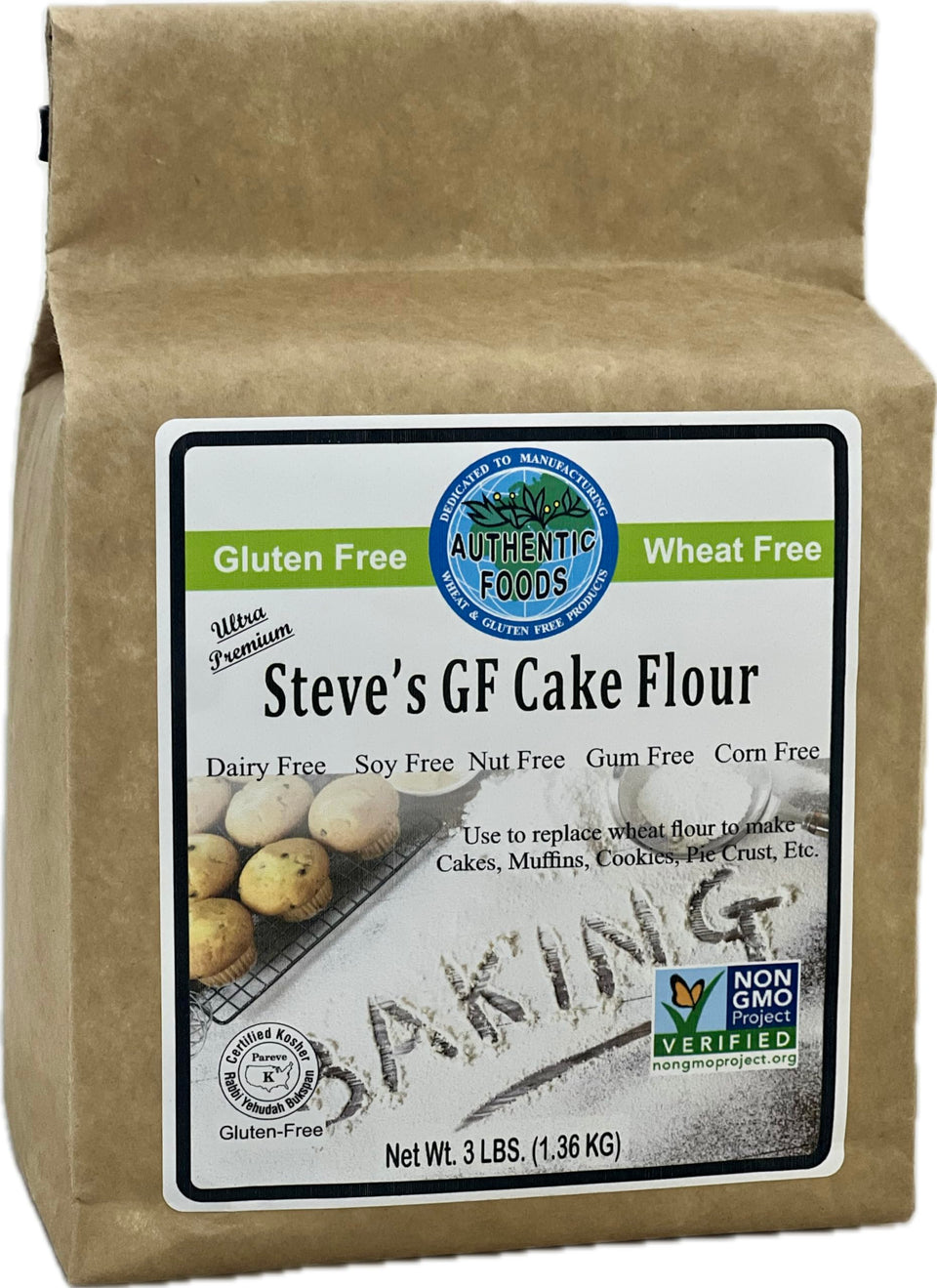 Authentic Foods Steve's Gluten Free Cake Flour Blend 3lb bag for cup-for-cup baking