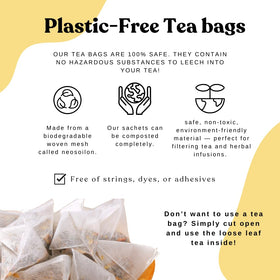 Autoimmuni-Tea organic packaging label emphasizing caffeine-free and vegan qualities.