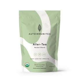 Autoimmuni-Tea packaging and label highlighting organic, caffeine-free blend.