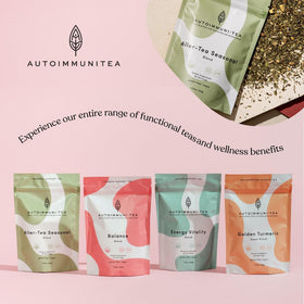 Autoimmuni-Tea sachets in eco-friendly packaging.