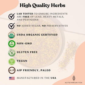 Autoimmuni-Tea turmeric-ginger-tea organic label signals USDA organic quality.