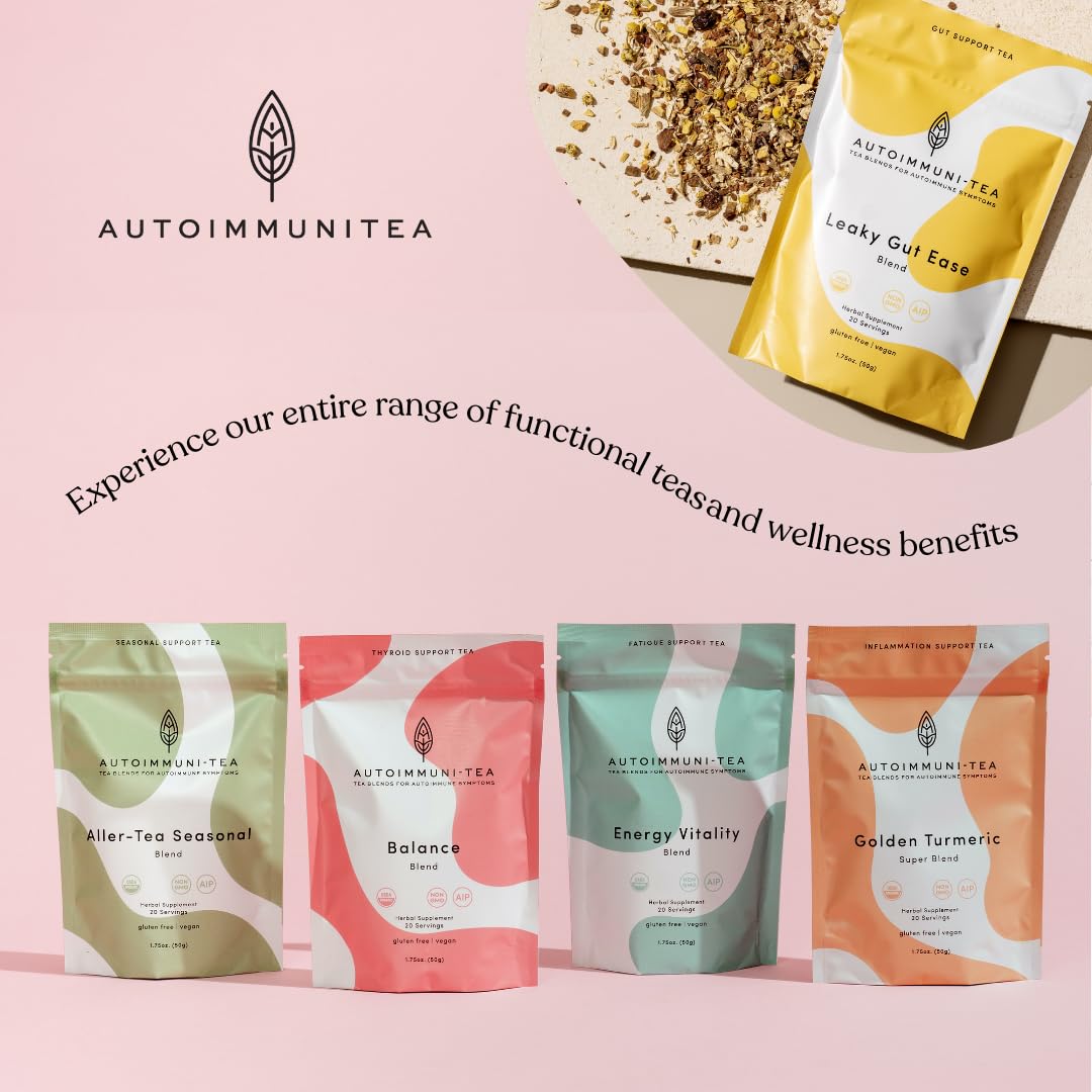 Autoimmuni-Tea USA-made blend on a kitchen counter ready to brew.