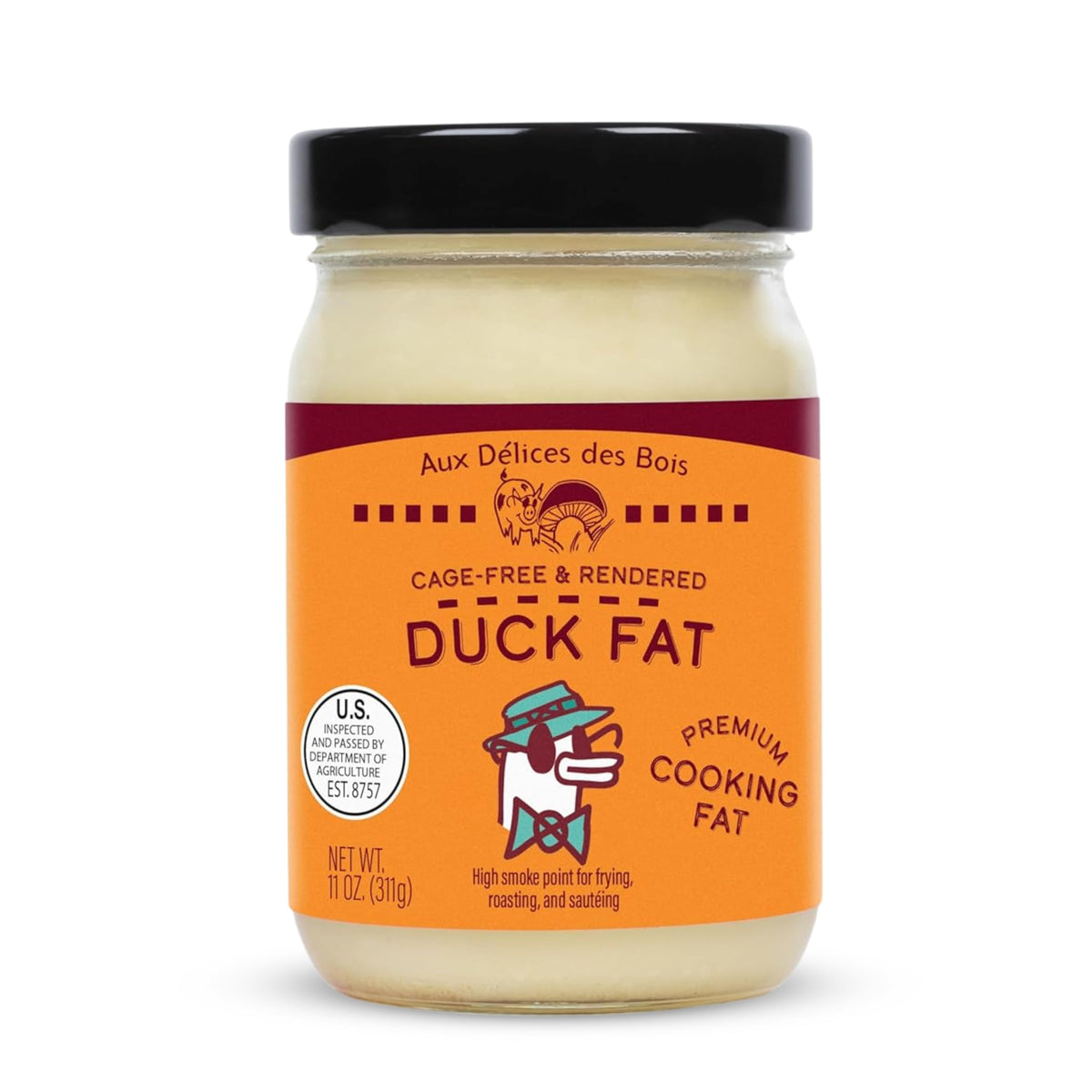 Aux Delices des Bois duck fat jar for rich high-heat cooking and crisp results.