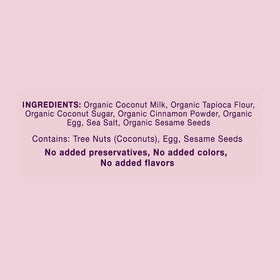 Ava Organics Cinnamon Coconut Crispy Rollers ingredients highlight: natural coconut and cinnamon, no artificial colors or flavors.