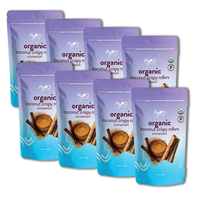 Ava Organics Cinnamon Coconut Crispy Rollers pack of 8, gluten-free and paleo-friendly.