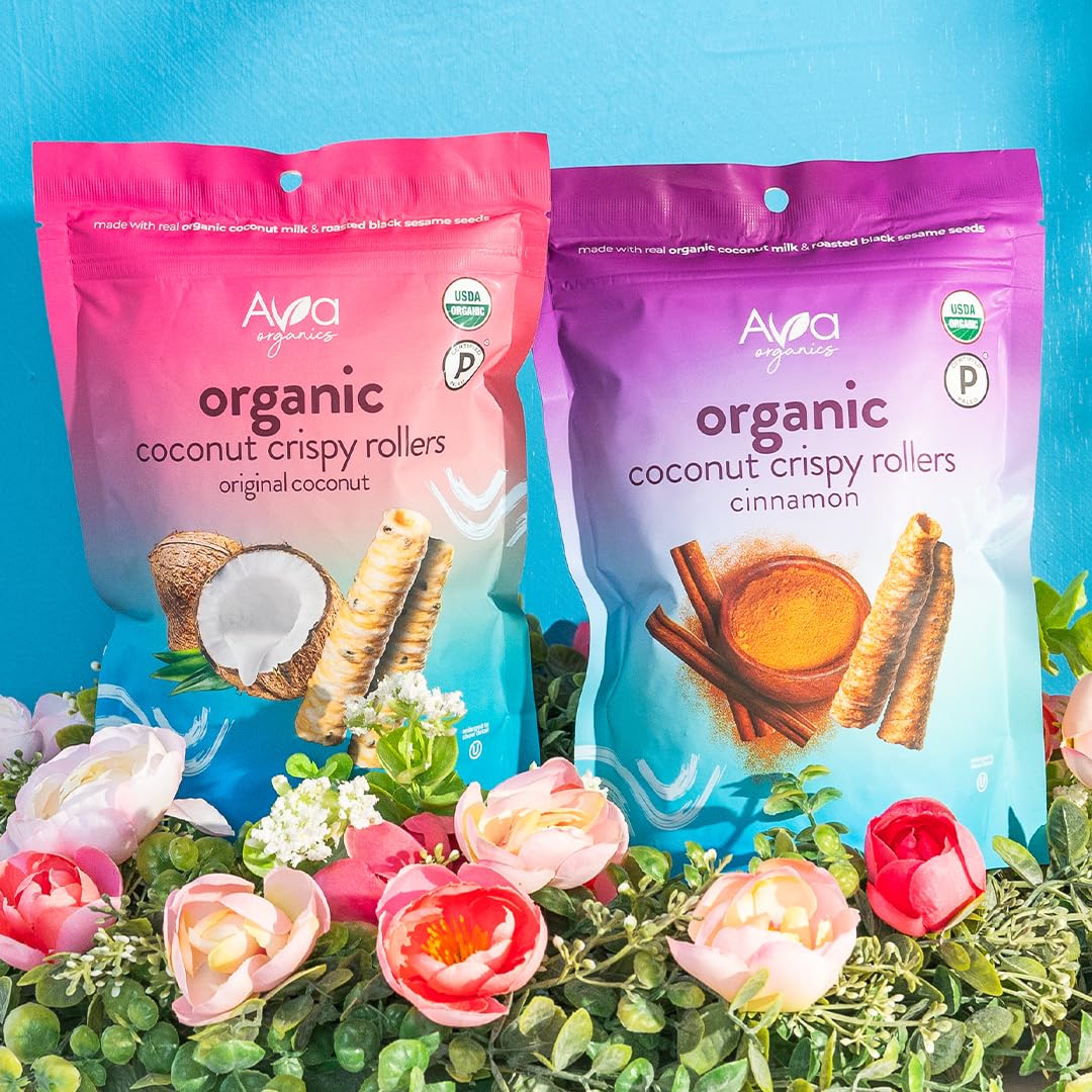 Ava Organics Cinnamon Coconut Crispy Rollers paleo-friendly snack option.