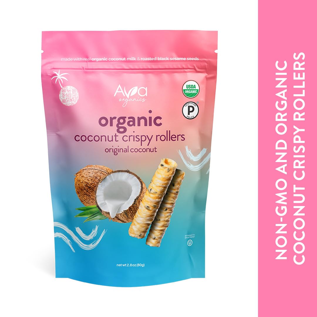 Close-up of Ava Organics coconut crisp texture showing light, airy crunch.