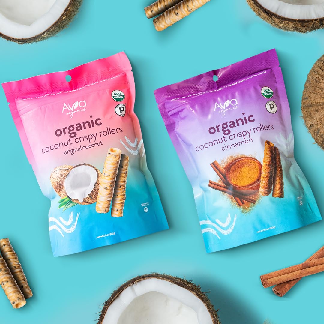 Eight-pack Ava Organics coconut rollers, perfect for family lunches.