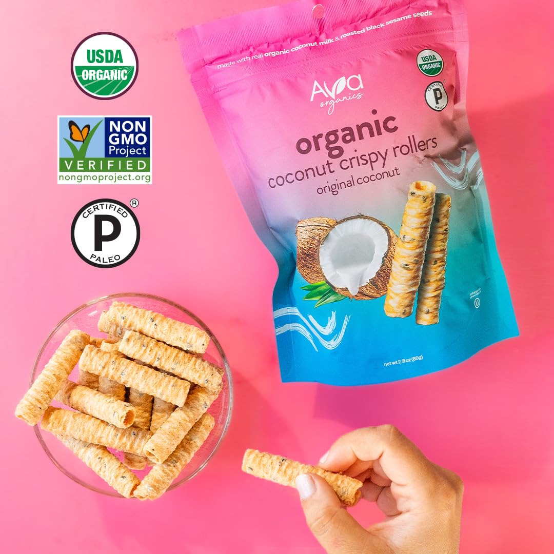 Ava Organics gluten-free coconut crisps ideal for on-the-go snacking.