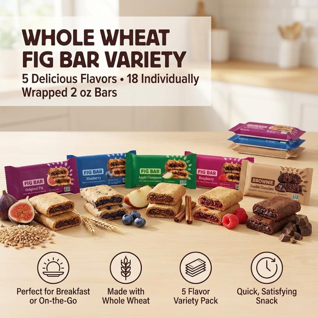 Avama Whole Wheat Fig Bars Blueberry flavor shown as a convenient lunchbox snack.