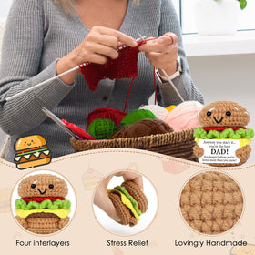 AVBODA mini crochet burger side view, a quirky keepsake for new dads and stepdads.