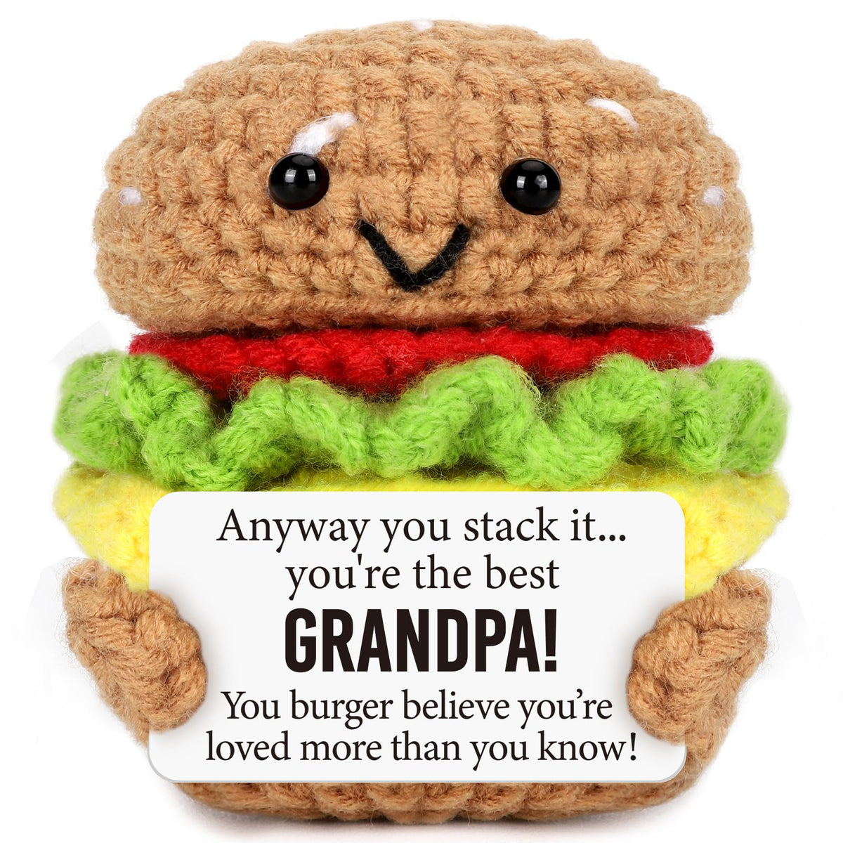 AVBODA mini crochet burger for Grandpa, handmade keepsake from grandkids.