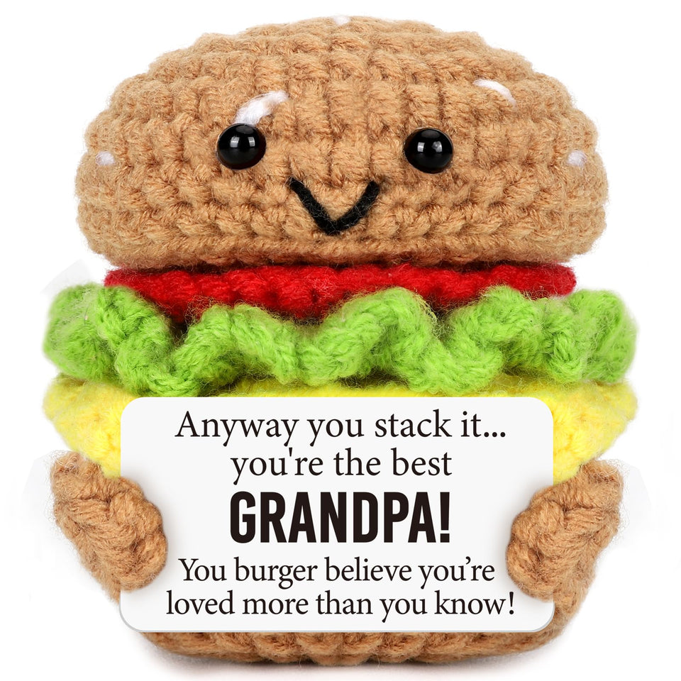 AVBODA mini crochet burger for Grandpa, handmade keepsake from grandkids.
