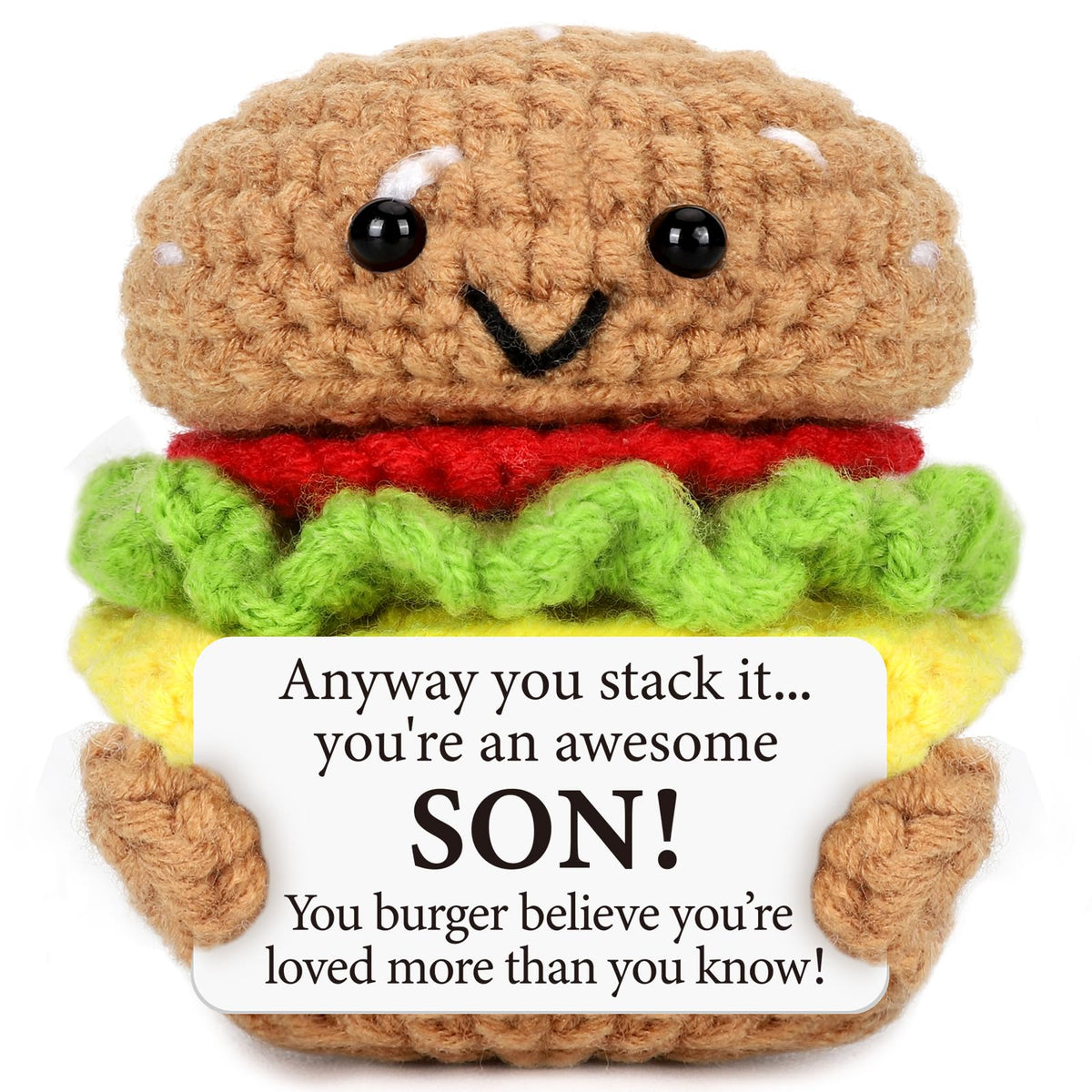 AVBODA mini crochet burger, Father’s Day desk keepsake with bright stitching